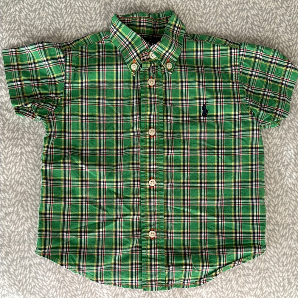 Ralph Lauren Baby 18M Green Plaid Short-Sleeve Button-Down Shirt